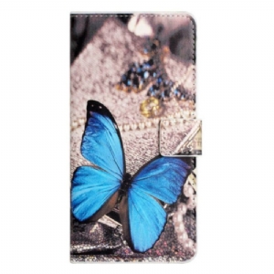 Flip Case Für Samsung Galaxy A14 / A14 5G Blauer Schmetterling