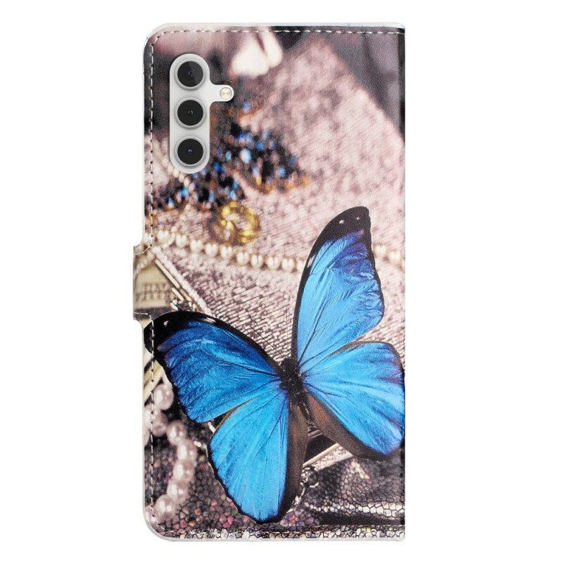 Flip Case Für Samsung Galaxy A14 / A14 5G Blauer Schmetterling