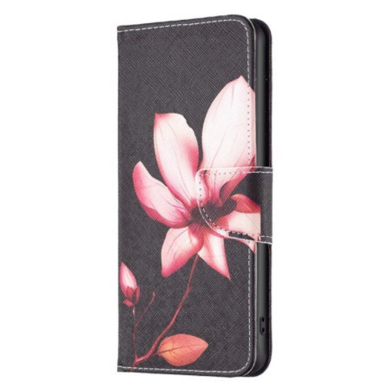 Flip Case Für Samsung Galaxy A14 / A14 5G Blume Auf Schwarzem Hintergrund