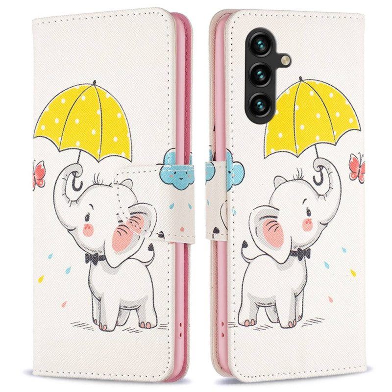 Flip Case Für Samsung Galaxy A14 / A14 5G Elefant Im Regen