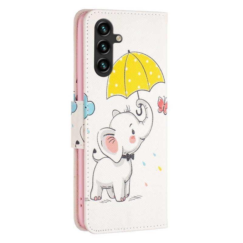 Flip Case Für Samsung Galaxy A14 / A14 5G Elefant Im Regen