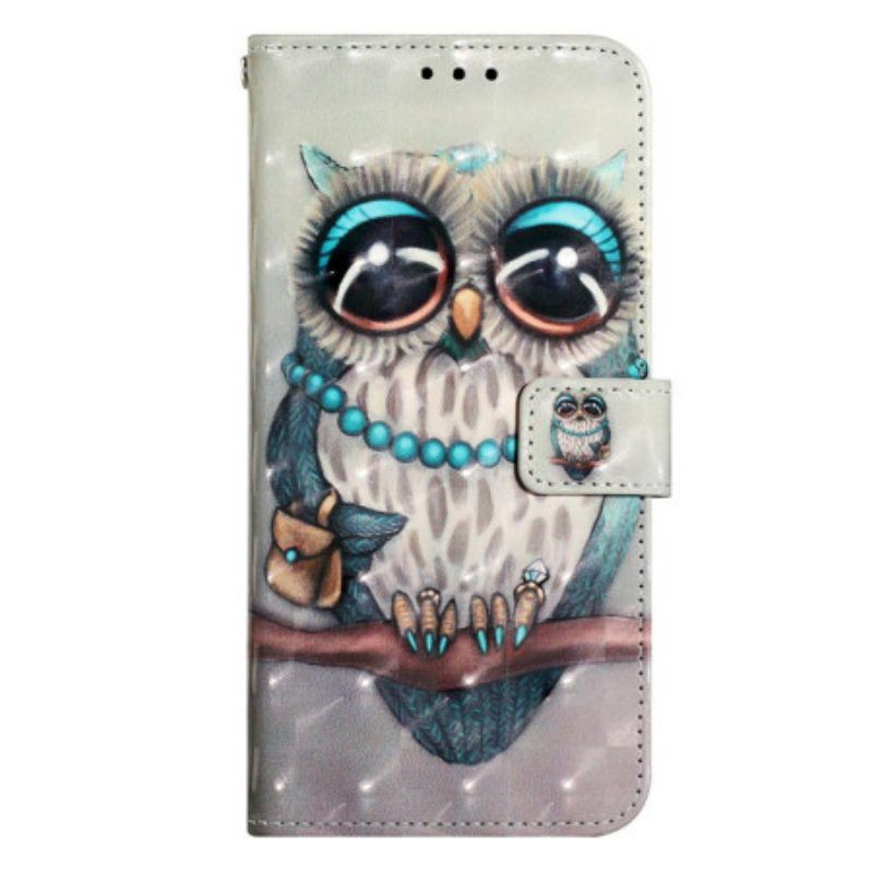 Flip Case Für Samsung Galaxy A14 / A14 5G Mit Kordel Miss Owl Mit Riemen