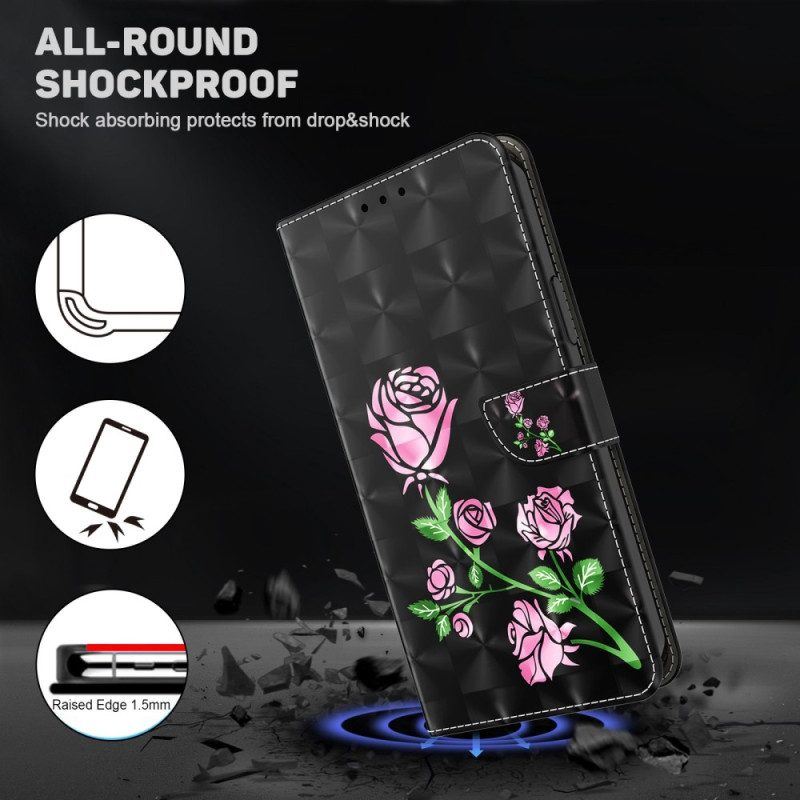 Flip Case Für Samsung Galaxy A14 / A14 5G Mit Kordel Riemenrosen