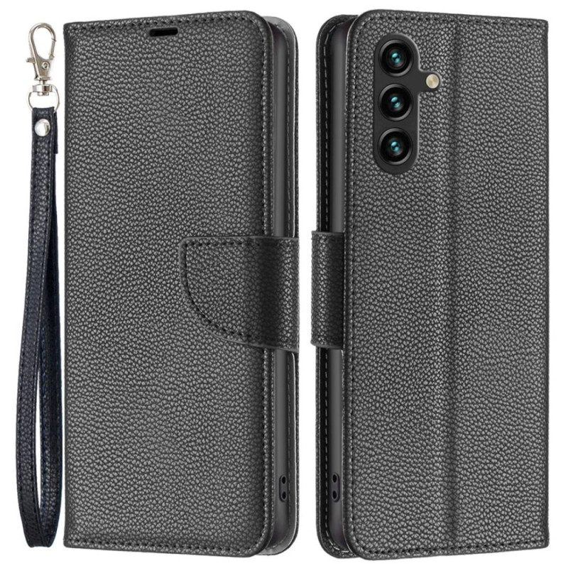 Flip Case Für Samsung Galaxy A14 / A14 5G Mit Kordel Schräger Riemenverschluss