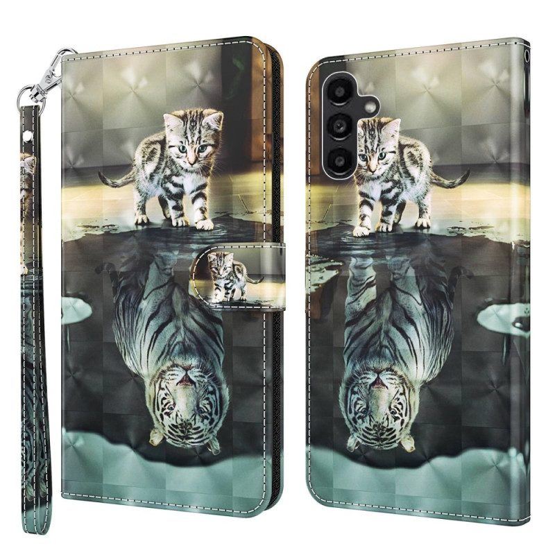 Flip Case Für Samsung Galaxy A14 / A14 5G Mit Kordel Strappy Kitten Dream