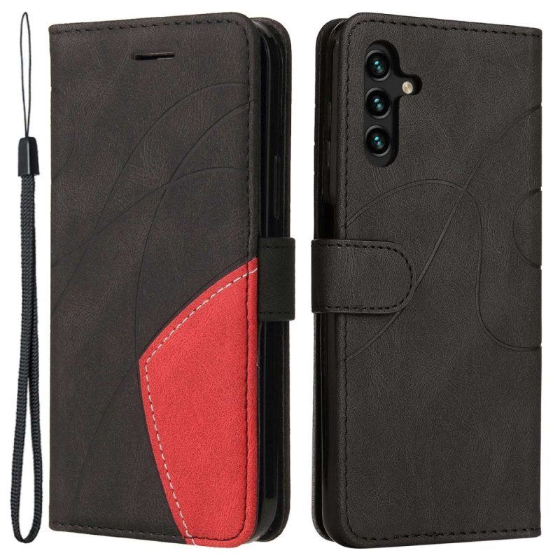 Flip Case Für Samsung Galaxy A14 / A14 5G Mit Kordel Zweifarbiger Riemen