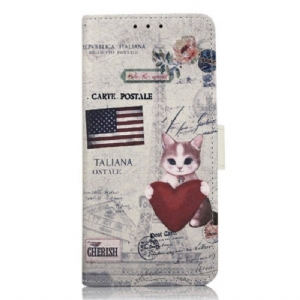 Flip Case Für Samsung Galaxy A14 / A14 5G Reisende Katze