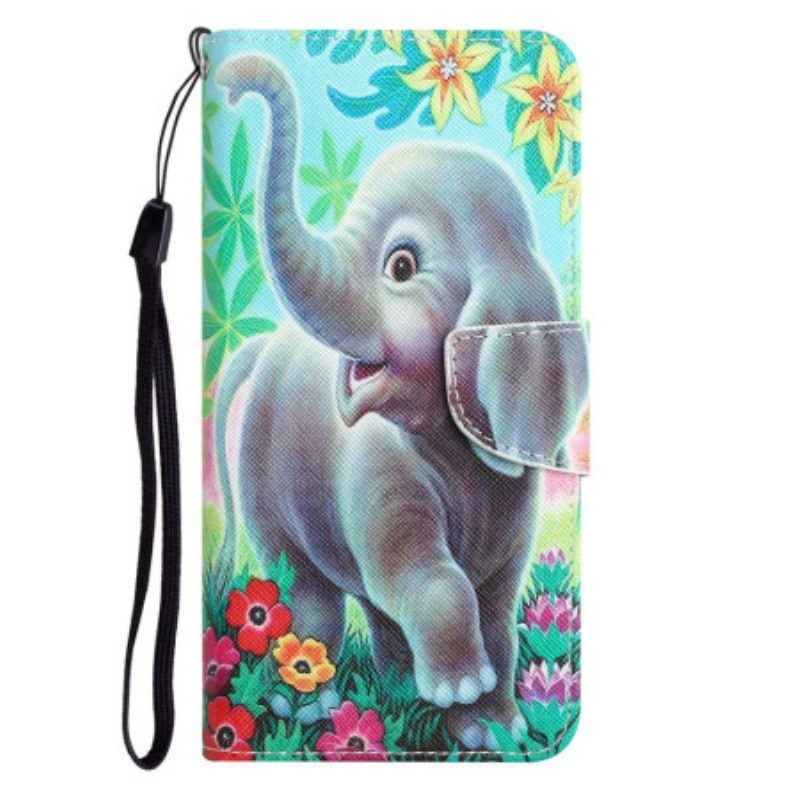 Lederhüllen Für Samsung Galaxy A14 / A14 5G Mit Kordel Fröhlicher Elefant Mit Schlüsselband