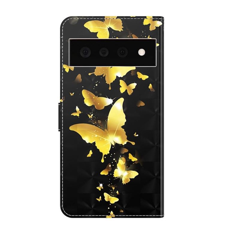 Flip Case Für Google Pixel 6 Pro Goldene Schmetterlingsillustration