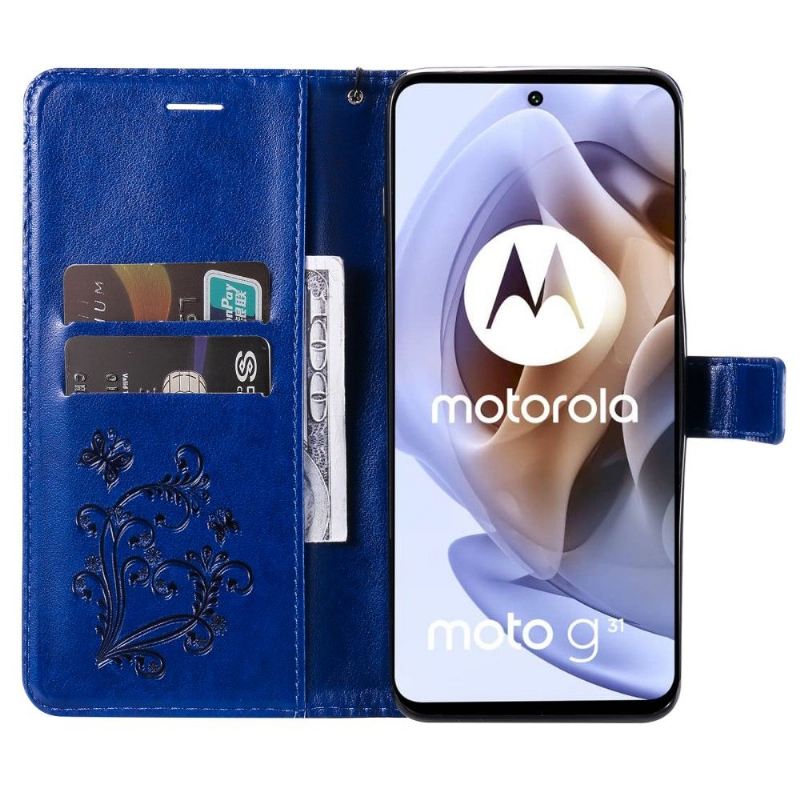 Lederhüllen Für Motorola Moto G31 / Moto G41 Anti-Sturz Unterstützungsfunktion Schmetterlinge