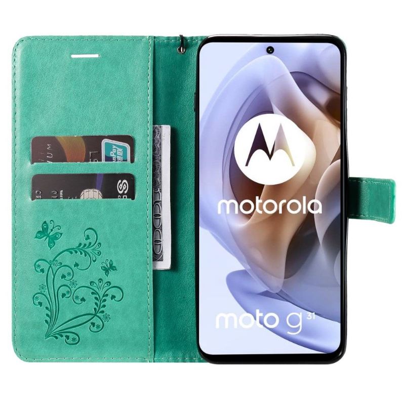 Lederhüllen Für Motorola Moto G31 / Moto G41 Anti-Sturz Unterstützungsfunktion Schmetterlinge