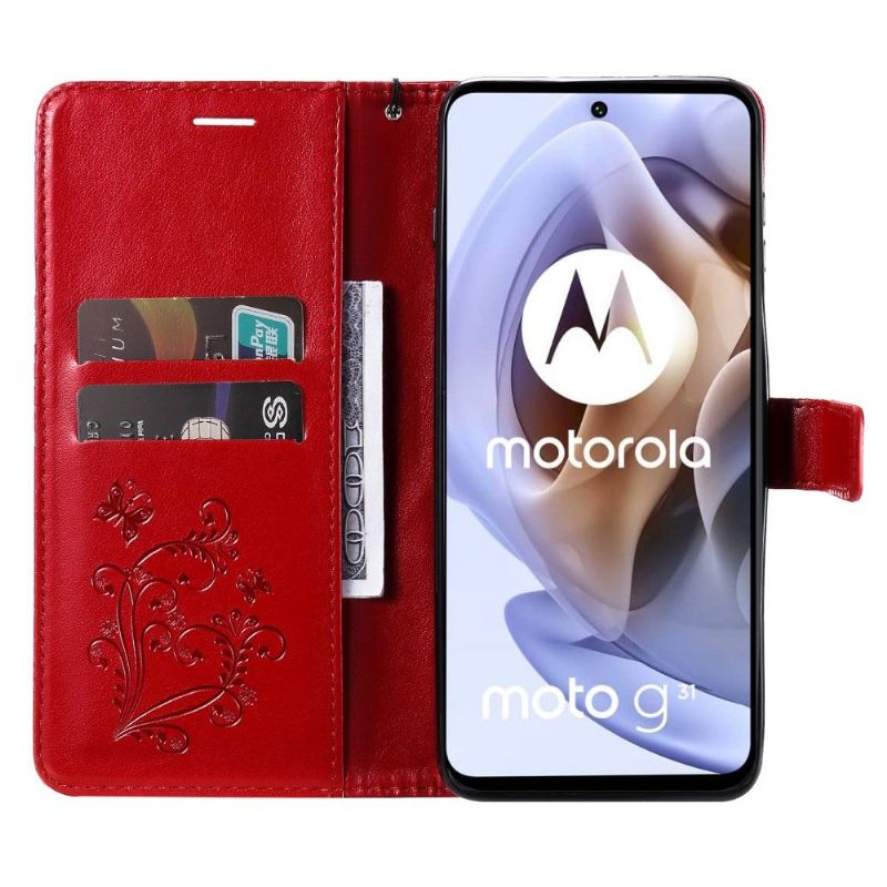 Lederhüllen Für Motorola Moto G31 / Moto G41 Anti-Sturz Unterstützungsfunktion Schmetterlinge