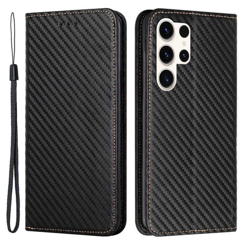 Flip Case Für Samsung Galaxy S24 Ultra 5g Kohlefaser Und Lanyard