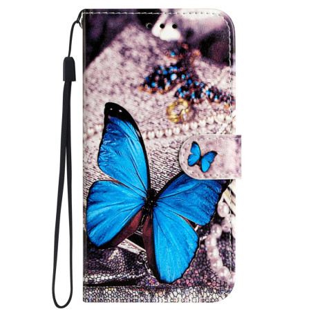 Lederhüllen Für Samsung Galaxy S24 Ultra 5g Blauer Schmetterling Mit Riemen