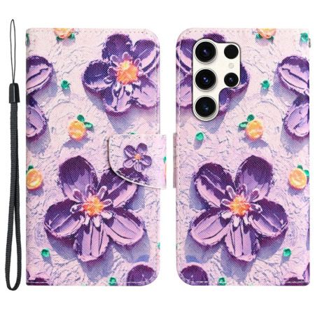 Lederhüllen Für Samsung Galaxy S24 Ultra 5g Lila Blumen Mit Riemen