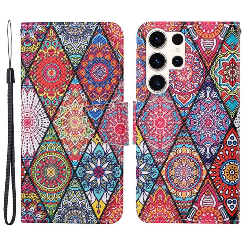 Lederhüllen Für Samsung Galaxy S24 Ultra 5g Patchwork Mit Riemen