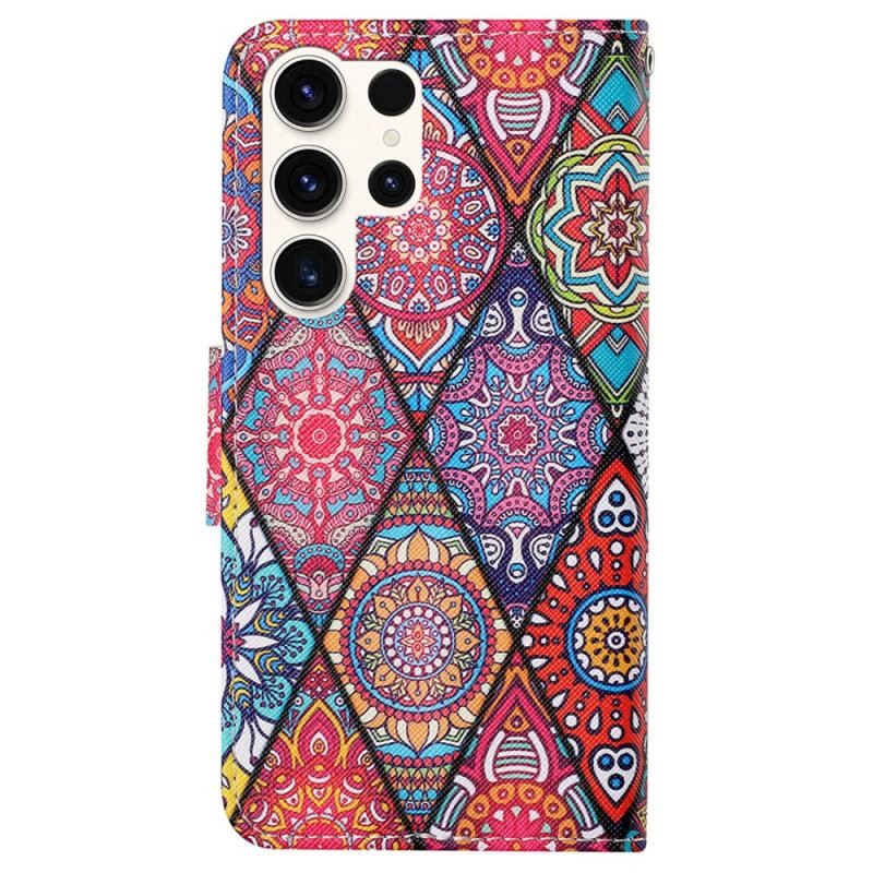 Lederhüllen Für Samsung Galaxy S24 Ultra 5g Patchwork Mit Riemen