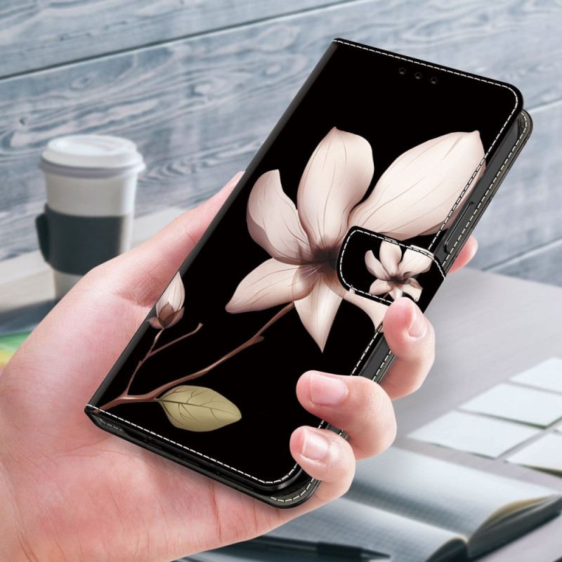 Lederhüllen Für Samsung Galaxy S24 Ultra 5g Rosa Blume Auf Schwarzem Hintergrund