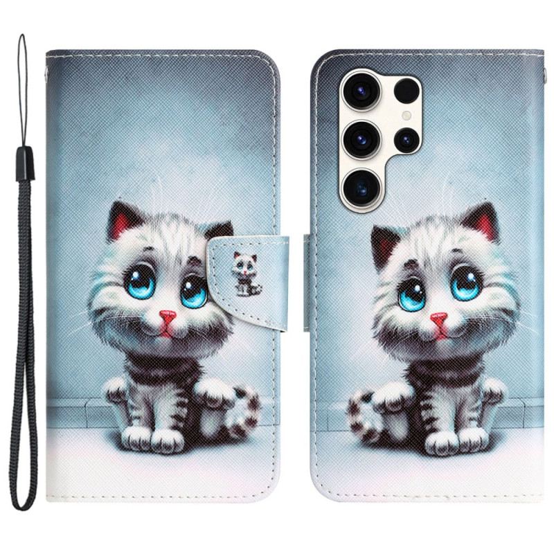 Lederhüllen Samsung Galaxy S24 Ultra 5g Blauäugige Katze Mit Riemen