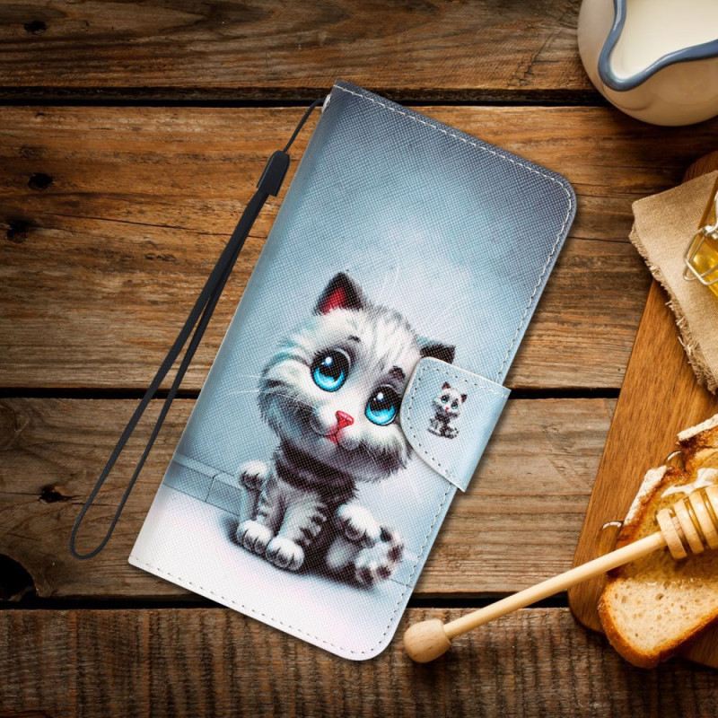 Lederhüllen Samsung Galaxy S24 Ultra 5g Blauäugige Katze Mit Riemen