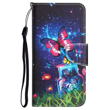 Lederhüllen Samsung Galaxy S24 Ultra 5g Flasche Und Schmetterling Mit Riemen