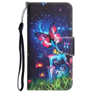 Lederhüllen Samsung Galaxy S24 Ultra 5g Flasche Und Schmetterling Mit Riemen