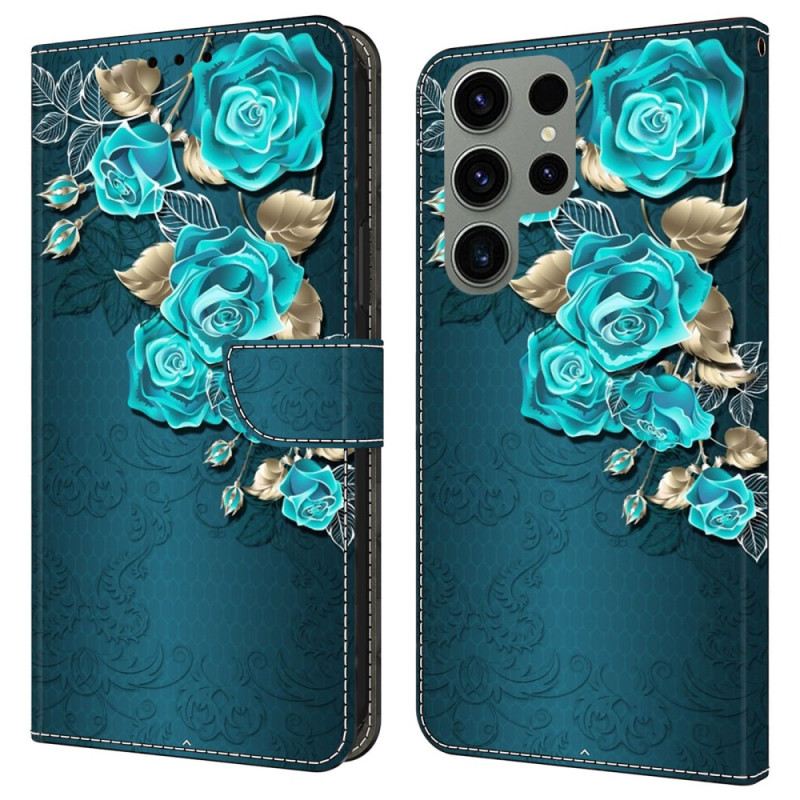 Lederhüllen Samsung Galaxy S24 Ultra 5g Handyhülle Blaue Rosen