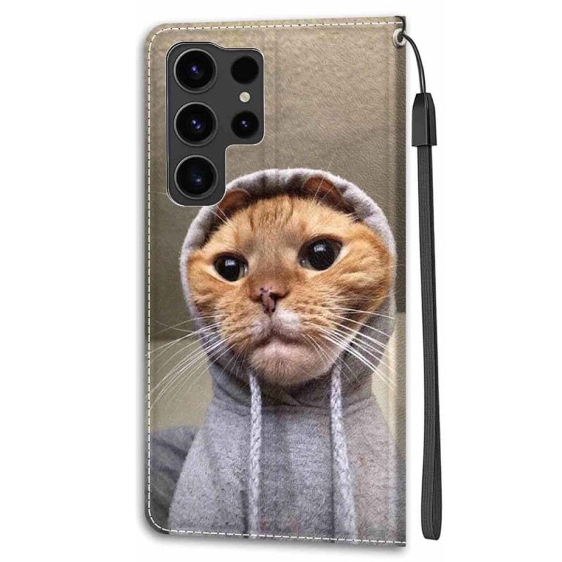 Lederhüllen Samsung Galaxy S24 Ultra 5g Handyhülle Katze Im Gelben Trägerpullover