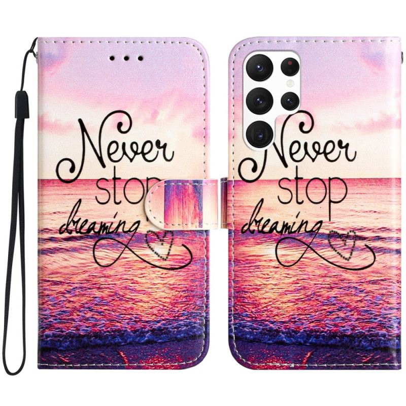 Lederhüllen Samsung Galaxy S24 Ultra 5g Handyhülle Never Stop Dreaming Mit Strap