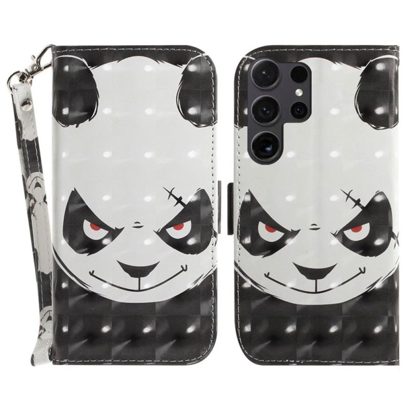 Lederhüllen Samsung Galaxy S24 Ultra 5g Wütender Panda Mit Riemen