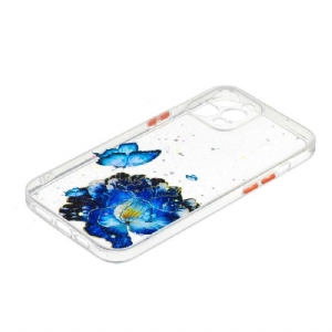 Handyhülle Für iPhone 12 Pro Max Blaue Blumen Und Schmetterlinge