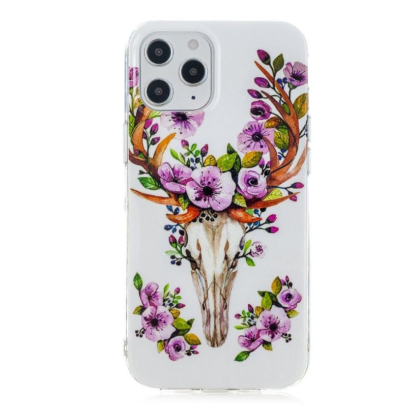 Handyhülle Für iPhone 12 Pro Max Leuchtender Hirsch Und Blumen