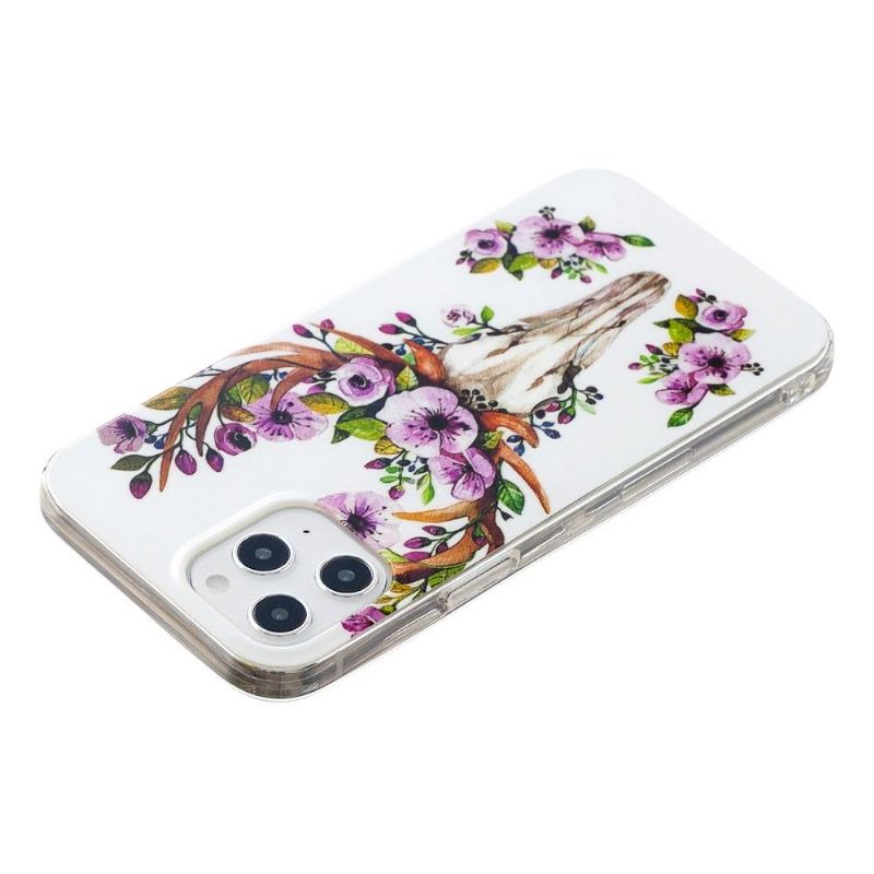 Handyhülle Für iPhone 12 Pro Max Leuchtender Hirsch Und Blumen