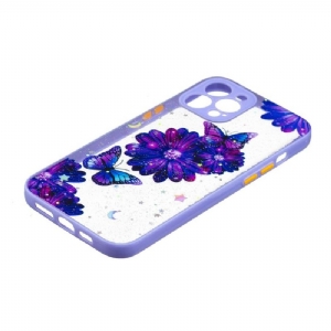 Hülle Für iPhone 12 Pro Max Lila Blumen Und Schmetterlinge