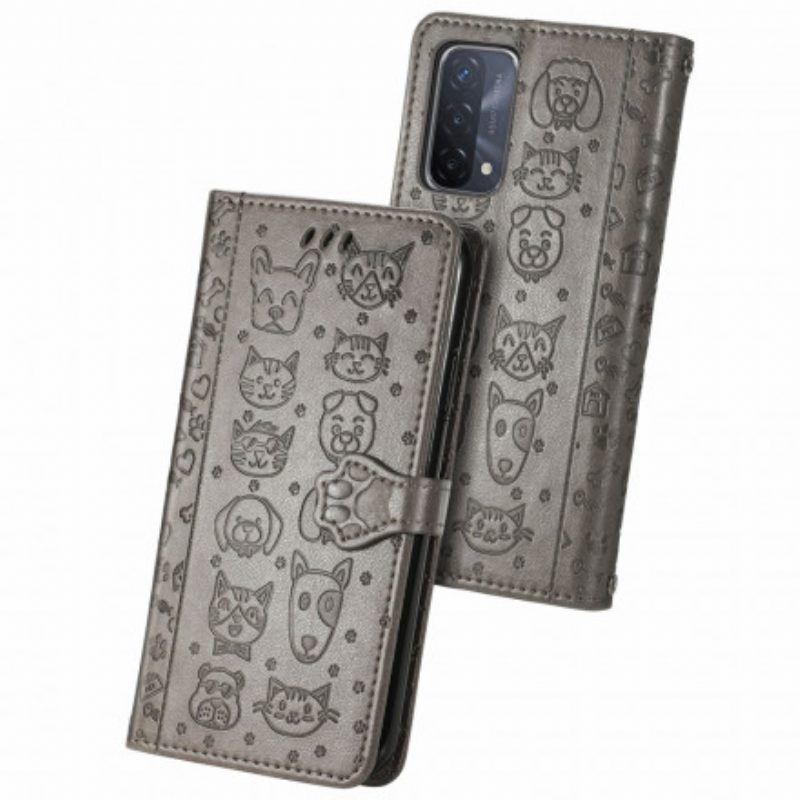 Flip Case Für Oppo A54 5G / A74 5G Animierte Tiere