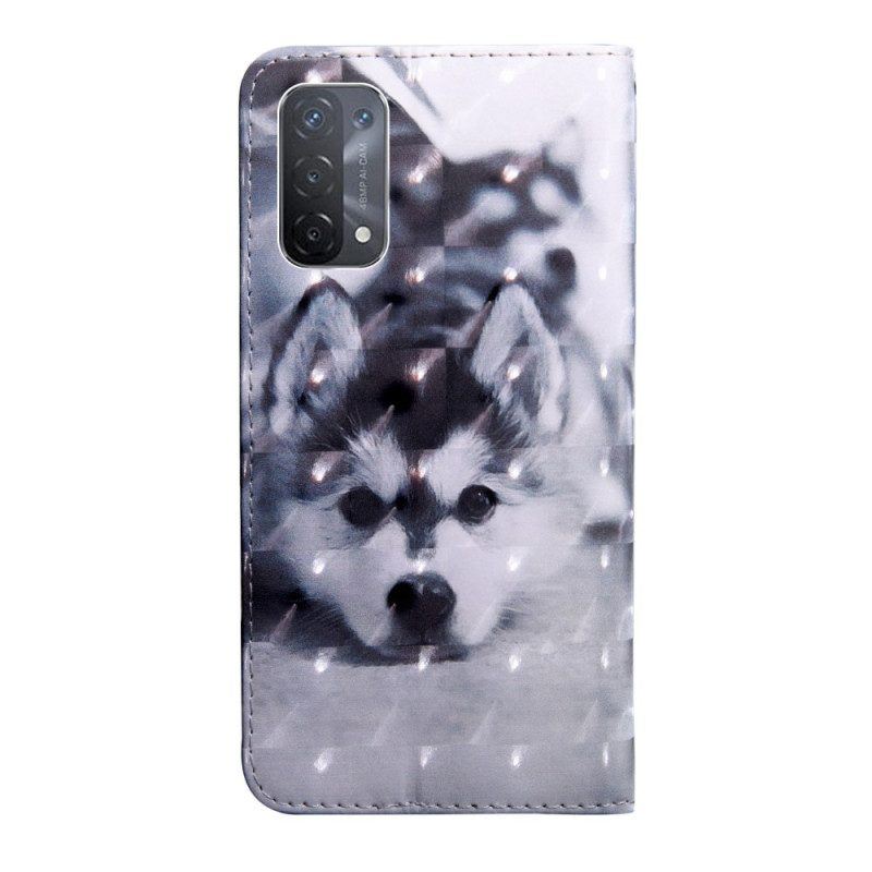 Flip Case Für Oppo A54 5G / A74 5G Husky-hund Mit Schlüsselband