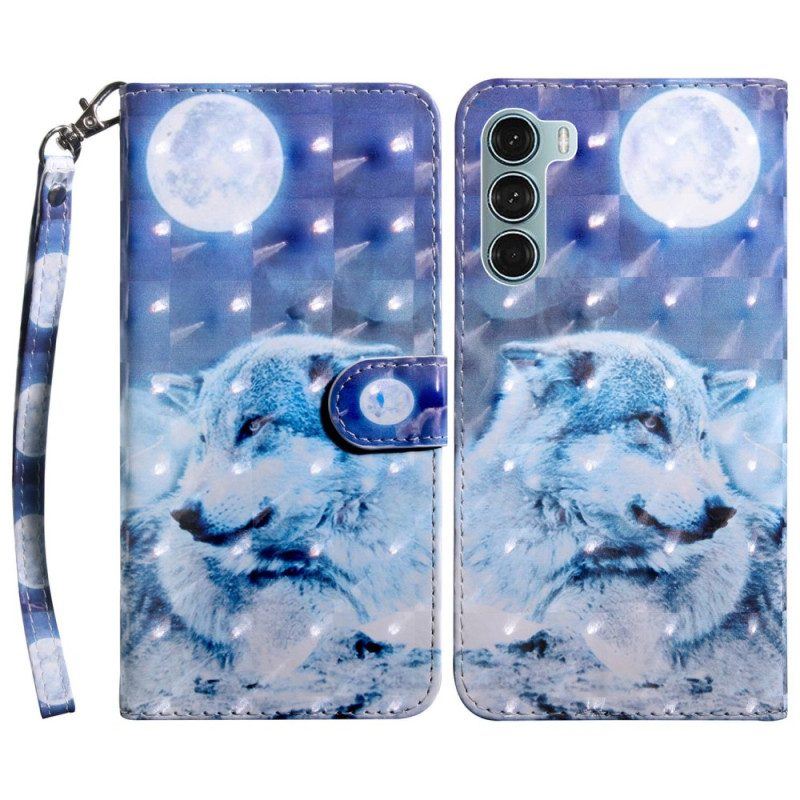 Flip Case Für Oppo A54 5G / A74 5G Wolf Mit Schlüsselband