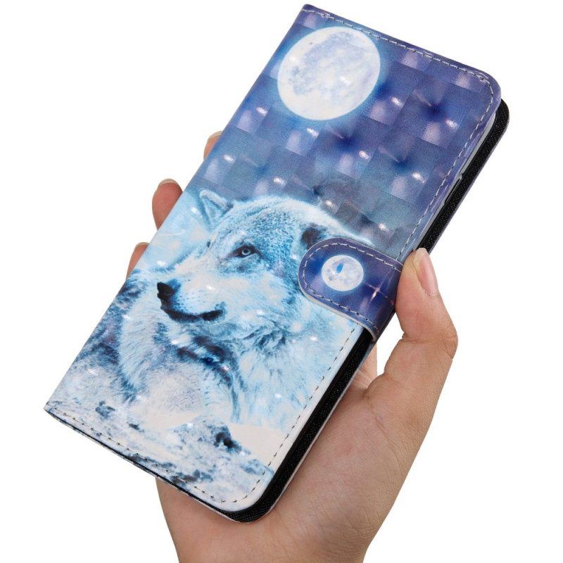 Flip Case Für Oppo A54 5G / A74 5G Wolf Mit Schlüsselband