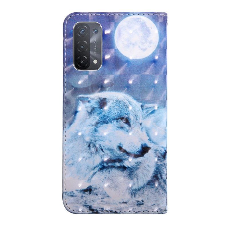 Flip Case Für Oppo A54 5G / A74 5G Wolf Mit Schlüsselband