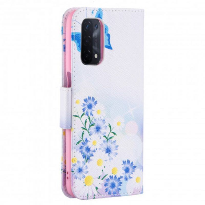 Lederhüllen Für Oppo A54 5G / A74 5G Bemalte Schmetterlinge Und Blumen