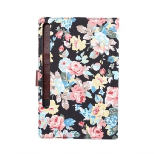 Flip Case Für Samsung Galaxy Tab S7+ Blumenstoff