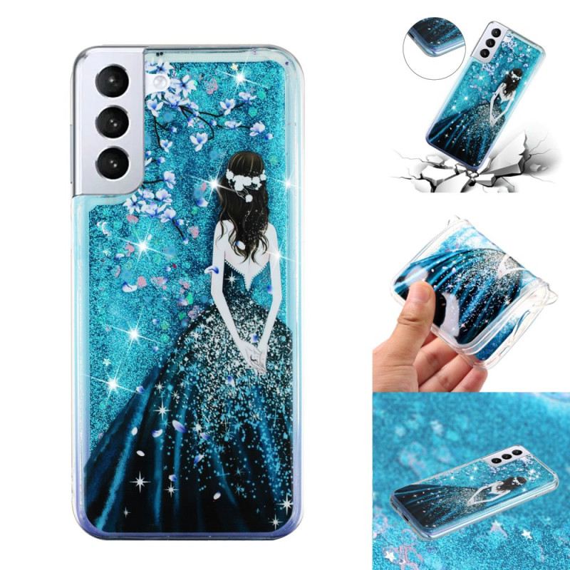 Hülle Samsung Galaxy S24 Plus 5g Blue Girl Glitzerflüssigkeit