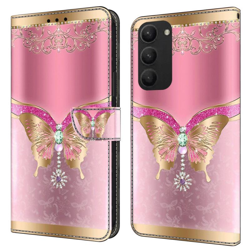 Lederhüllen Für Samsung Galaxy S24 Plus 5g Rosa-goldener Schmetterling