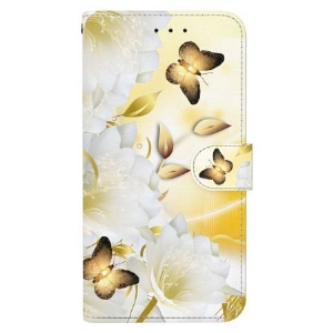 Lederhüllen Samsung Galaxy S24 Plus 5g Handyhülle Goldene Schmetterlinge Und Blumen Mit Riemen