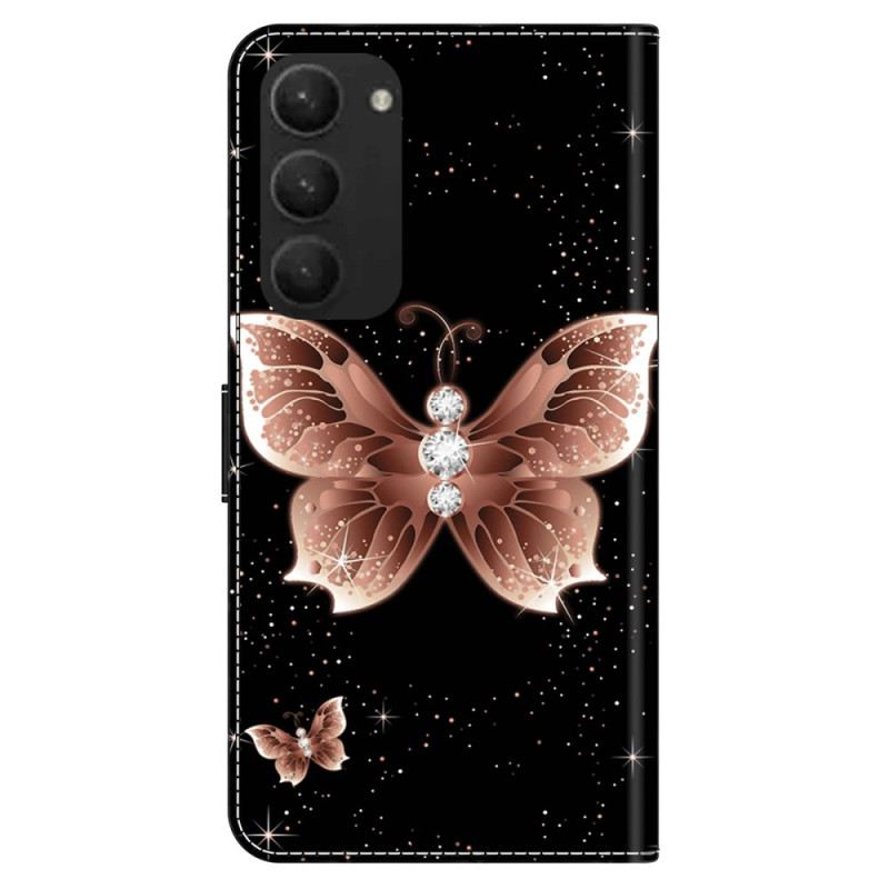 Lederhüllen Samsung Galaxy S24 Plus 5g Handyhülle Rosa Diamant-schmetterling