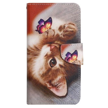 Lederhüllen Samsung Galaxy S24 Plus 5g Handyhülle Schmetterling Und Katze Mit Riemen