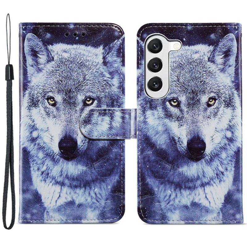 Lederhüllen Samsung Galaxy S24 Plus 5g Handyhülle Weißer Wolf Mit Riemen