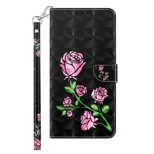 Lederhüllen Samsung Galaxy S24 Plus 5g Rosa Blumen Mit Riemen