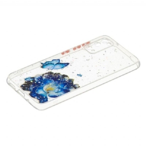 Handyhülle Für Samsung Galaxy S20 Blaue Blumen Und Schmetterlinge