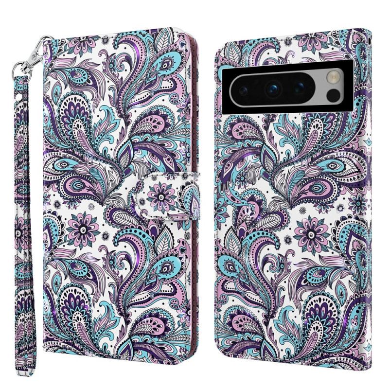 Lederhüllen Google Pixel 8 Handyhülle Paisley-muster Mit Riemen